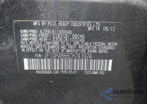 2012 Subaru Impreza 2.0I Premium из США, поврежденный, VIN JF1GPAB66CH243924